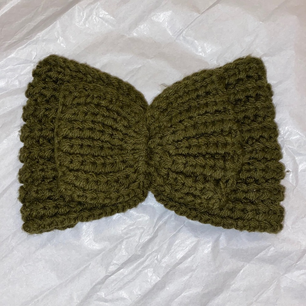 Olive Green Knitted Headband with Bow